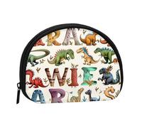 Stylish Learning Alphabets with Dinosaurs Printed Mini Coin Pouch, Shell Shape Zip Around Wallet, Small Zipper Pouch for Cash, Cards, Keys, Lipstick, Storage Pouch, Travel Organizer