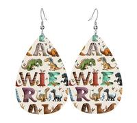 Stylish Learning Alphabets With Dinosaurs Teardrop Earring Trendy Teardrop Dangle Faux Leather Earrings Fashionable Pierced Earring For Beach Married Party