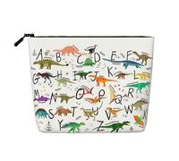 Stylish Learning Alphabets with Dinosaurs Water Resistant Pouch Women's Organizer, Fake Hemp Makeup Bag Large Cosmetic Travel Case
