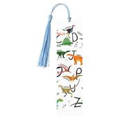Stylish Learning Alphabets with Dinosaurs Wooden Bookmark Craft Hanging Tags Ornaments Rectangular Bookmarks with Holes and Ropes