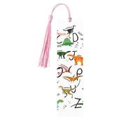 Stylish Learning Alphabets with Dinosaurs Wooden Bookmark Craft Hanging Tags Ornaments Rectangular Bookmarks with Holes and Ropes