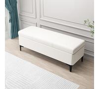 Stylish Leather Upholstered Storage BenchVersatile End of Bed Ottoman with Hidden Cabinet Padded Foot Stool for Blankets Toys & Shoes Entryway Organizer & Footrest