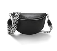 Stylish Leather Women's Small Crossbody Water-Repellent Bum Bag With Removable Shoulder Strap for Festival Travel Everyday Black