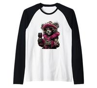 Stylish Leopard Cub Fashion Cat Red Wine Glass Graphic Big Raglan Baseball Tee