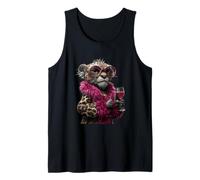 Stylish Leopard Cub Fashion Cat Wine Glass Graphic Portrait Tank Top