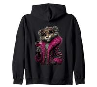 Stylish Leopard Cub Fashion Cat Wine Glass Graphic Portrait Zip Hoodie