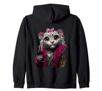Stylish Leopard Cub Portrait Animal Lover Graphic Pink Fur Zip Hoodie