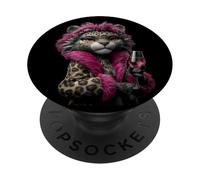Stylish Leopard Cub Portrait Feline Wine Graphic Fashion PopSockets Adhesive PopGrip