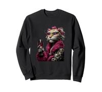 Stylish Leopard Pink Fur Coat Wine Glass Fancy Portrait Cool Sweatshirt
