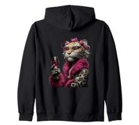 Stylish Leopard Pink Fur Coat Wine Glass Fancy Portrait Cool Zip Hoodie