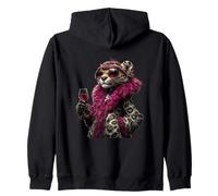 Stylish Leopard Portrait Animal Lover Graphic Round Pink Zip Hoodie