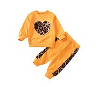 Stylish Leopard Print Sweatshirt and Patchwork Pants Outfit Set for Baby Toddler Girls Tracksuit Womens Full Clothes 7-8 Years Cute for Teen 11-12 Kids Bottoms Clothing