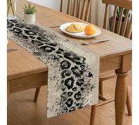 Stylish Leopard Print Table Runner For Dining, Black & Beige Abstract Animal Design, 13x72 Inch Kitchen Decor, Perfect For Home And Party Table Settings
