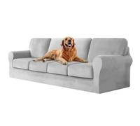 Stylish Light Gray Ektorp Velvet Sofa Cover Set - 9-Piece Cushion & Backrest Protector 4-Seater Furniture Slipcover for Home Decor Easy to Clean and Maintain