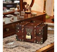 Stylish Lock Storage Box Made of Wood for Keys and Passwords, Perfect Retro Desktop Organizer for Small Treasures (Purple B)