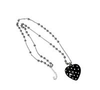 Stylish Long Beaded Necklace Featuring Black Round Dots and Bowknot Love Charm for Casual or Party Wear Elegant Party Jewelry Accessory