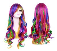 Stylish Long Wavy Rainbow Wig, Curly Costume Colorful Wig for Women and Girls Anime Costume Halloween Cosplay Halloween Wigs