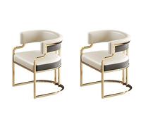 Stylish Low Back Upholstered Dining Chairs Faux Leather Side Chairs with Brass Legs for Kitchen Dining Room Bubble Tea Shop Set of 2 in Elegant Gray and White