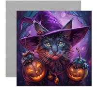 Stylish Magic Cat Halloween Cards - Happy Halloween Card - Witch Cats Halloween Birthday Card - Halloween Cards for Him Her - For Mum Dad Brother Sister Son Daughter | Blank Inside