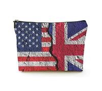 Stylish Makeup Bag Women Linen Travel Cosmetic Bags Durable Makeup Organizer Bag,Crack Between America and UK Flags, for Women/Men