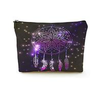 Stylish Makeup Bag Women Linen Travel Cosmetic Bags Durable Makeup Organizer Bag,Dreamcatcher on Night Sky with Flashes and Stars, for Women/Men
