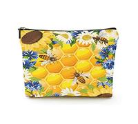 Stylish Makeup Bag Women Linen Travel Cosmetic Bags Durable Makeup Organizer Bag,Flowers and honeycombs with Bees, for Women/Men