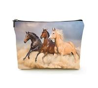 Stylish Makeup Bag Women Linen Travel Cosmetic Bags Durable Makeup Organizer Bag,Group of Horse Run Gallop in Sand, for Women/Men