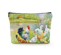 Stylish Makeup Bag Women Linen Travel Cosmetic Bags Durable Makeup Organizer Bag,Hen and Chicks in The Yard, for Women/Men