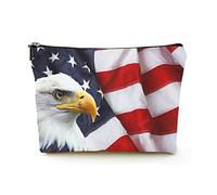 Stylish Makeup Bag Women Linen Travel Cosmetic Bags Durable Makeup Organizer Bag,North American Bald Eagle on American Flag, for Women/Men