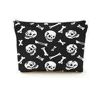 Stylish Makeup Bag Women Linen Travel Cosmetic Bags Durable Makeup Organizer Bag,Skull and Bones on Black Background, for Women/Men