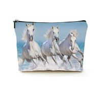 Stylish Makeup Bag Women Linen Travel Cosmetic Bags Durable Makeup Organizer Bag,Three White Horses Galloping in The sea, for Women/Men