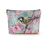 Stylish Makeup Bag Women Linen Travel Cosmetic Bags Durable Makeup Organizer Bag,Titmouse in a Blooming Cherry Orchard, for Women/Men