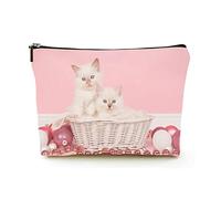 Stylish Makeup Bag Women Linen Travel Cosmetic Bags Durable Makeup Organizer Bag,Two Baby Ragdoll Cats in a Basket, for Women/Men