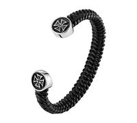 Stylish Men’s Bracelet - Bolnisi Cross Emblem in Black & Silver Color - Black Braided Rope Cord Band - Made of Genuine Leather & Rust Resistant Stainless Steel - Jewelry for Men