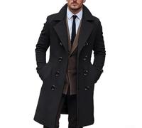 Stylish Mens Double Breasted Overcoat Winter Lapel Trench Jacket for Elegant Dressing (2XL Black)