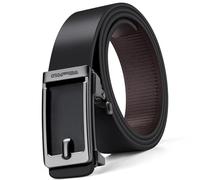 Stylish Men's Leather Belt with Easy Adjustment Automatic Closure Business Casual Wear Leather Waist Belt Multicoloured Ratchet Claw Leather Belt, E, 120 cm