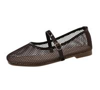 Stylish mesh ballet flats for women, elegant summer shoes with flat sole, adjustable buckle for a secure hold, perfect city walks, casual meetings, light and comfortable, bronze, 8 UK