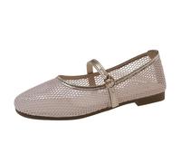 Stylish mesh ballet flats for women, elegant summer shoes with flat sole, adjustable buckle for a secure hold, perfect city walks, casual meetings, light and comfortable, Rose Gold, 4 UK