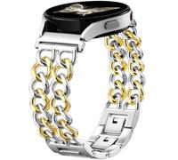 Stylish Metal Band Compatible with Galaxy Watch 6 Band 7 5 4 FE 40mm 44mm, Galaxy Active 2 Strap, 20mm Watch Band with Adjustable Cute Double Chain Links for Samsung Watch Bands Women