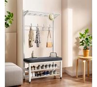 Stylish Metal Hall Tree with Bench & Shoe Cabinet 2Tier Design 9 Hooks Perfect for Entryway Storage White 80 x 33 x 172 cmSpaceSaving Solution