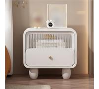 Stylish Microfiber Leather Nightstand Solid Wood Night Table with Drawers Glass Door Storage Cabinet Chic Accent Table with Sturdy Wood Legs