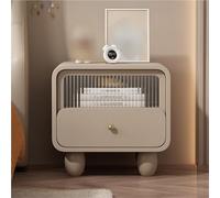 Stylish Microfiber Leather Nightstand Solid Wood Side Table with Drawers Glass Door Storage Cabinet Modern Accent Table with Sturdy Wood Legs