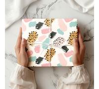 Stylish Mixed Print Gift Wrap - Pastel Pink Blue Yellow Leopard & Brushstroke Paper for Trendy Presents & Celebrations W40 (Large - 58 x 85cm / 22.8" x 33.4" inches)