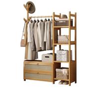 Stylish Modern Bamboo Open Wardrobe with Drawers Free Standing Clothes Rack & Garment Storage Solution for Bedroom Space Saving Design for Small Spaces