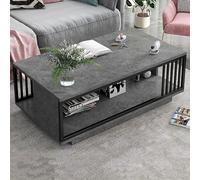 Stylish Modern Coffee Table with Storage Faux Marble Top 2-Tier Rectangle Design Black/Gold Metal Frame Ideal for Living Room (Color: Gray Size: 39in)