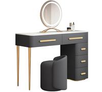 Stylish Modern Corner Makeup Vanity Table with Sintered Stone Top Mirror & Drawers Cushioned Stool Minimalist Nightstand & Writing Desk Gray 31.49in/80cm