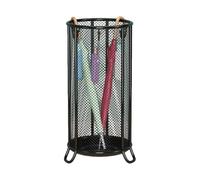 Stylish Modern Metal Umbrella Stand - Round Freestanding Holder with Drain Tray & Hooks for Entrance Living Room Office - Black (11.8" x 23.6")