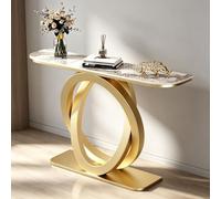 Stylish Modern Narrow Console Table with Sintered Stone Top & Metal Frame | Double Ring Base for Entryway Hallway Foyer Living Room - Chic Home Decor Solution
