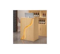 Stylish Modern Reception Desk with LED Lights - 60cm Small Front Counter for Retail Hotel & Office - Elegant Golden Wood Finish - Perfect Checkout Solution