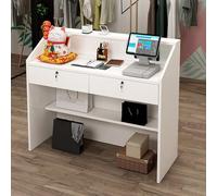 Stylish Modern Retail Checkout Counter with Lockable Drawers Reception Desk for Office & Salon Elegant Welcome Desk for Lobby & Customer Service